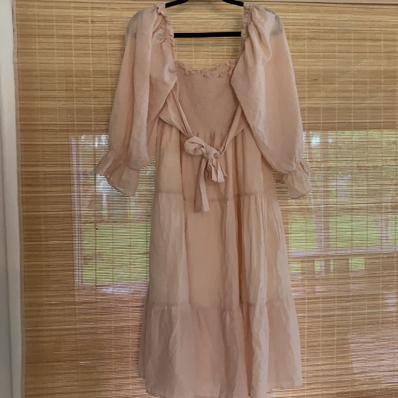 4/$25 Puff Sleeves Bow Casual Off-Shoulder Boho Midi Dress - Picture 2 of 3